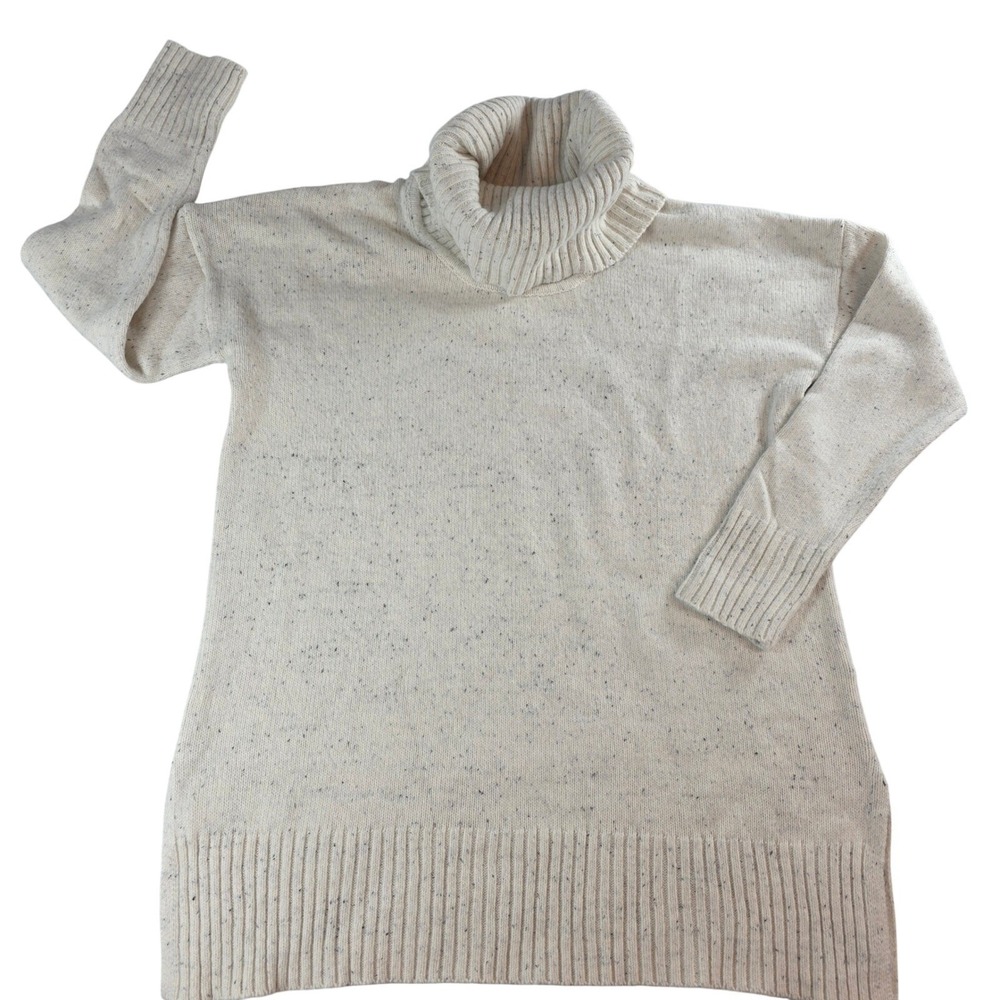 Nicole Miller Women Medium Cream Speckled Turtleneck Sweater Knit Pullover